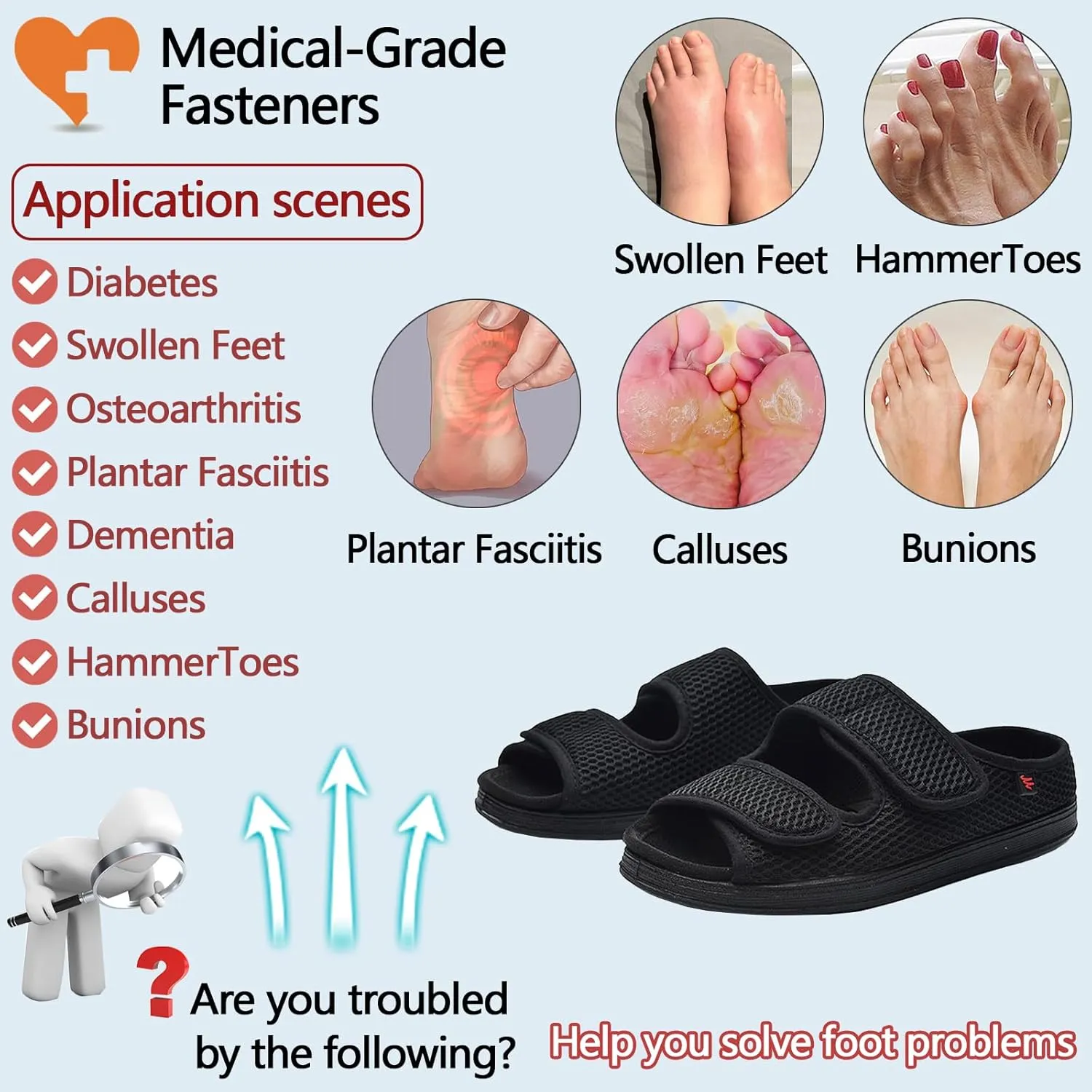 Women's Diabetic Sandals, Extra Wide Width, Open Toe, Adjustable Magic Stickers for Wide Feet, Big Toes, Arthritis, Swollen Feet