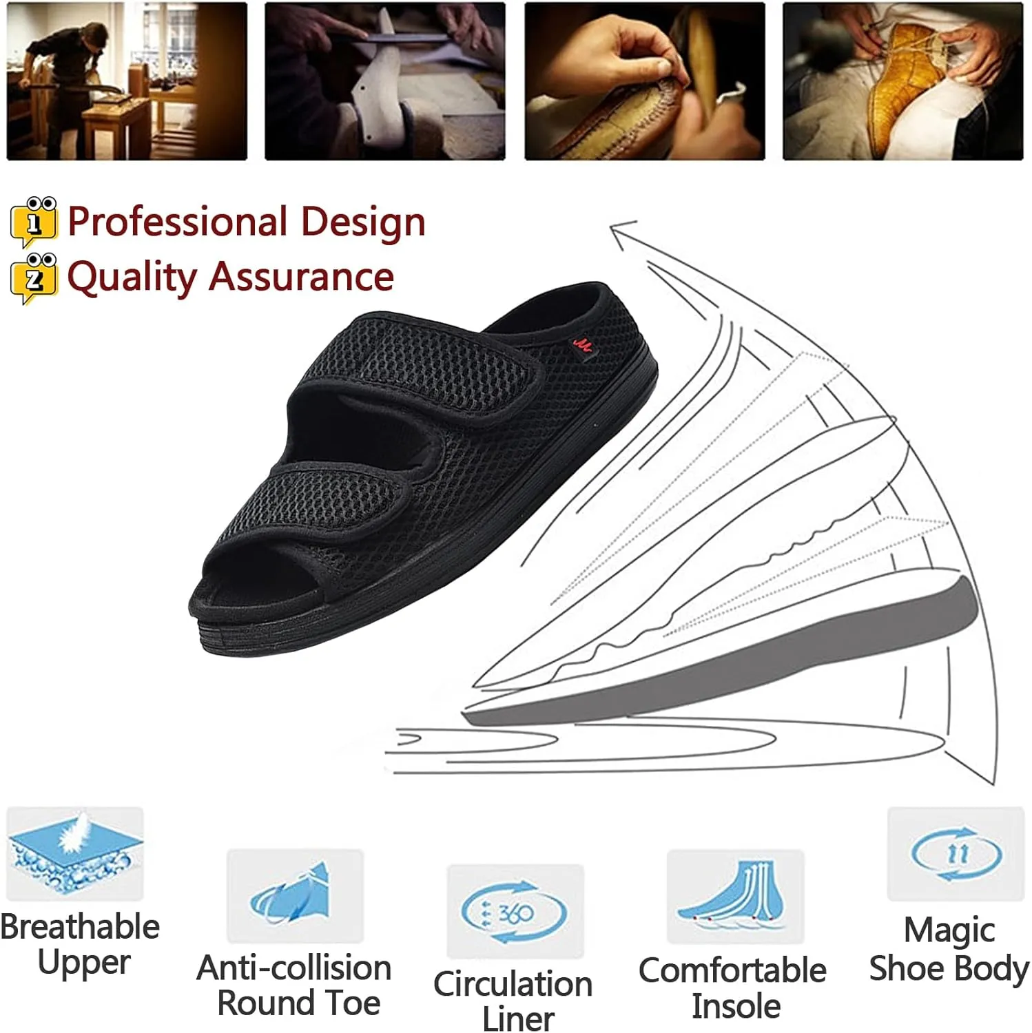 Women's Diabetic Sandals, Extra Wide Width, Open Toe, Adjustable Magic Stickers for Wide Feet, Big Toes, Arthritis, Swollen Feet