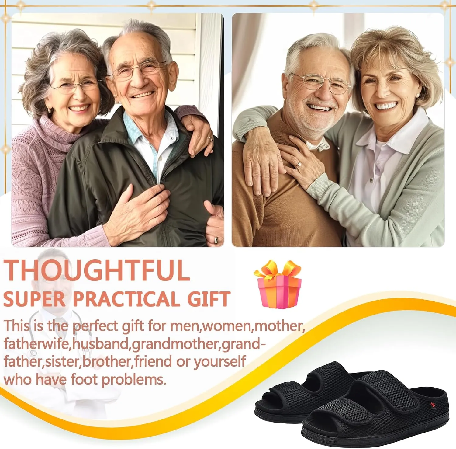 Women's Diabetic Sandals, Extra Wide Width, Open Toe, Adjustable Magic Stickers for Wide Feet, Big Toes, Arthritis, Swollen Feet
