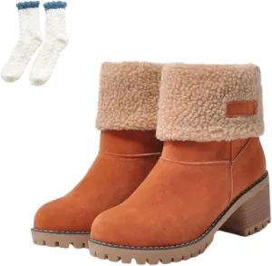 Women's Dotmalls Boots,Non-Slip Dotmalls Seniors' Chunky Heel Winter Boots, Dotmalls Winter Warm Snow Ankle Boots Shoes Fuzzy Ankle Cotton High Heel Boots