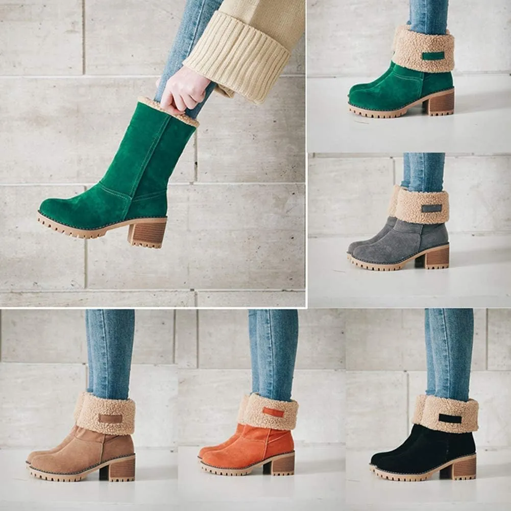 Women's Dotmalls Boots,Non-Slip Dotmalls Seniors' Chunky Heel Winter Boots, Dotmalls Winter Warm Snow Ankle Boots Shoes Fuzzy Ankle Cotton High Heel Boots
