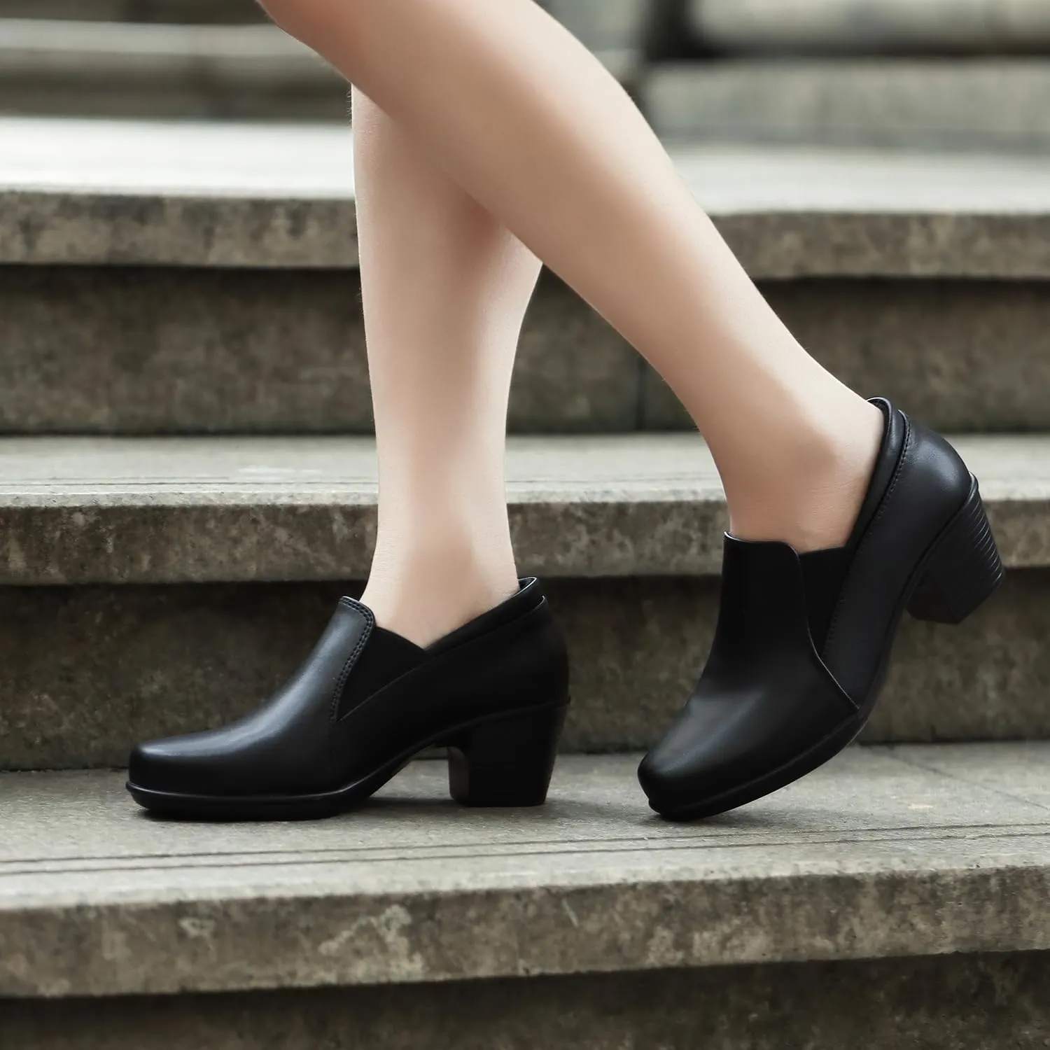 Women's Dress Shoes 2024 - Low, Comfortable Heeled Loafers with Chunky Block for Work, Casual and Office Business. Slip-on Pumps