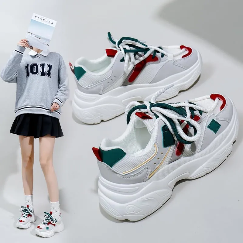 Women's Fashion Chunky Lace Up Sneakers Casual Platform Sneakers Lightweight Walking Running Shoes