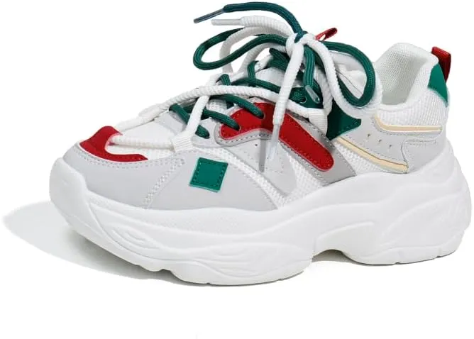 Women's Fashion Chunky Lace Up Sneakers Casual Platform Sneakers Lightweight Walking Running Shoes