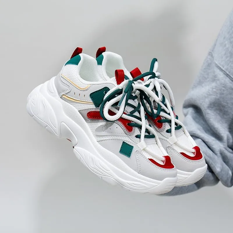 Women's Fashion Chunky Lace Up Sneakers Casual Platform Sneakers Lightweight Walking Running Shoes