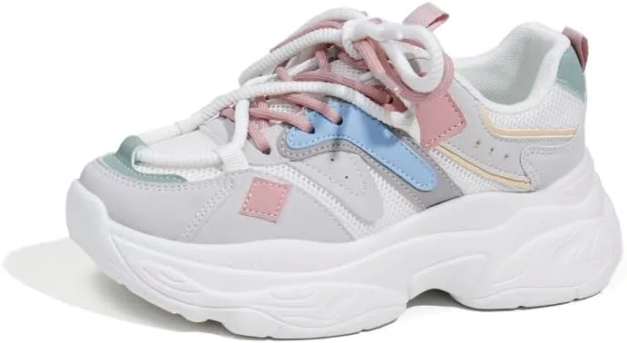 Women's Fashion Chunky Lace Up Sneakers Casual Platform Sneakers Lightweight Walking Running Shoes