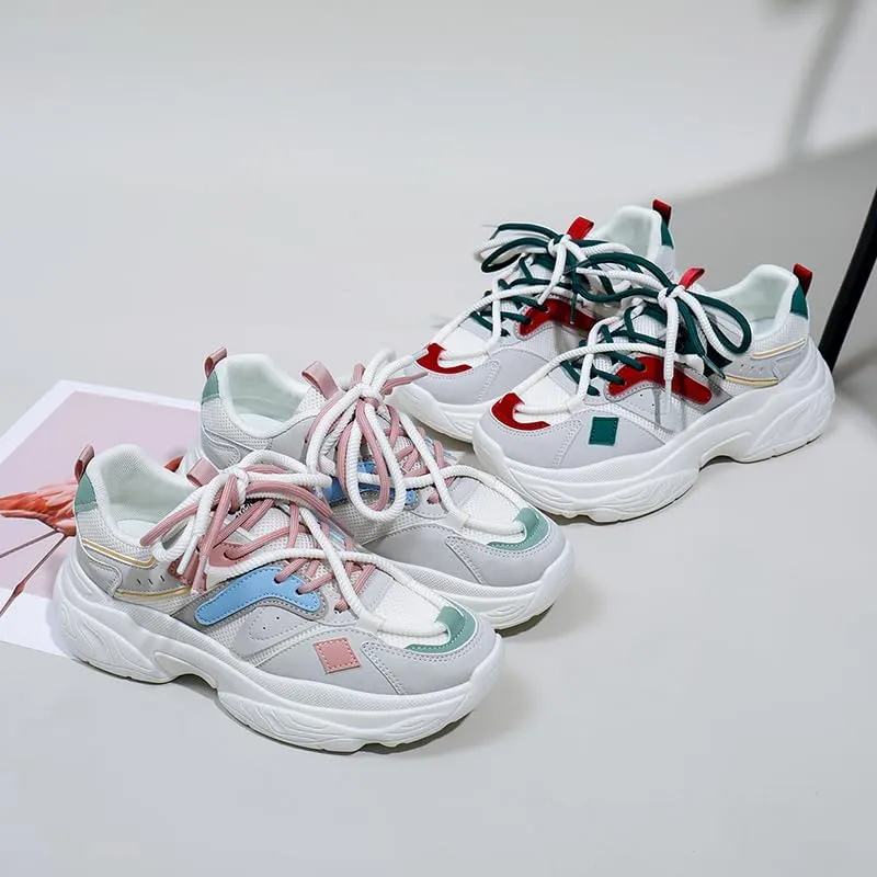 Women's Fashion Chunky Lace Up Sneakers Casual Platform Sneakers Lightweight Walking Running Shoes