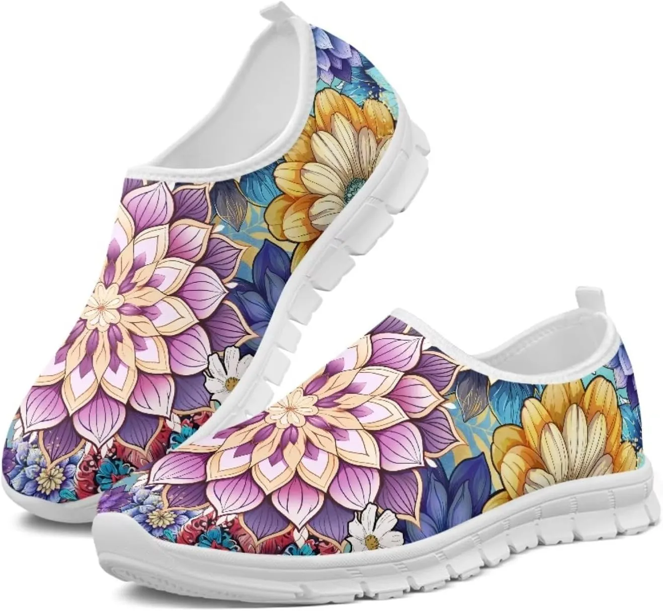 Women's Fashion Sneakers Lightweight Walking Casual Slip Ons Comfortable Flower Print Athletic Travel Shoes