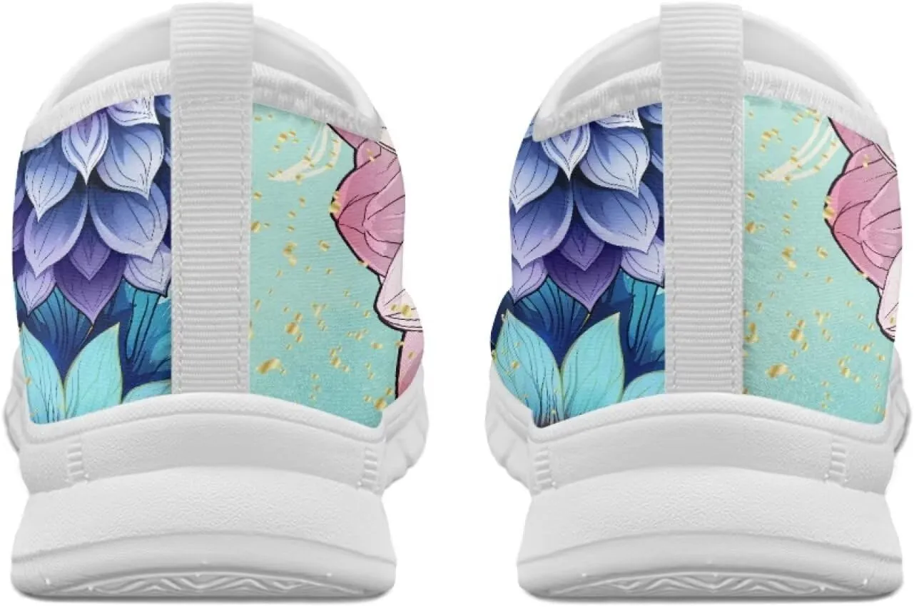 Women's Fashion Sneakers Lightweight Walking Casual Slip Ons Comfortable Flower Print Athletic Travel Shoes