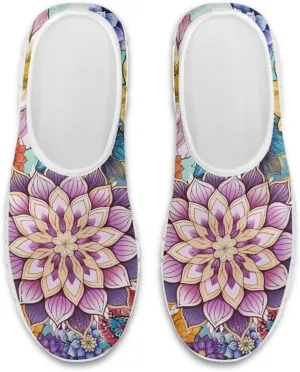 Women's Fashion Sneakers Lightweight Walking Casual Slip Ons Comfortable Flower Print Athletic Travel Shoes