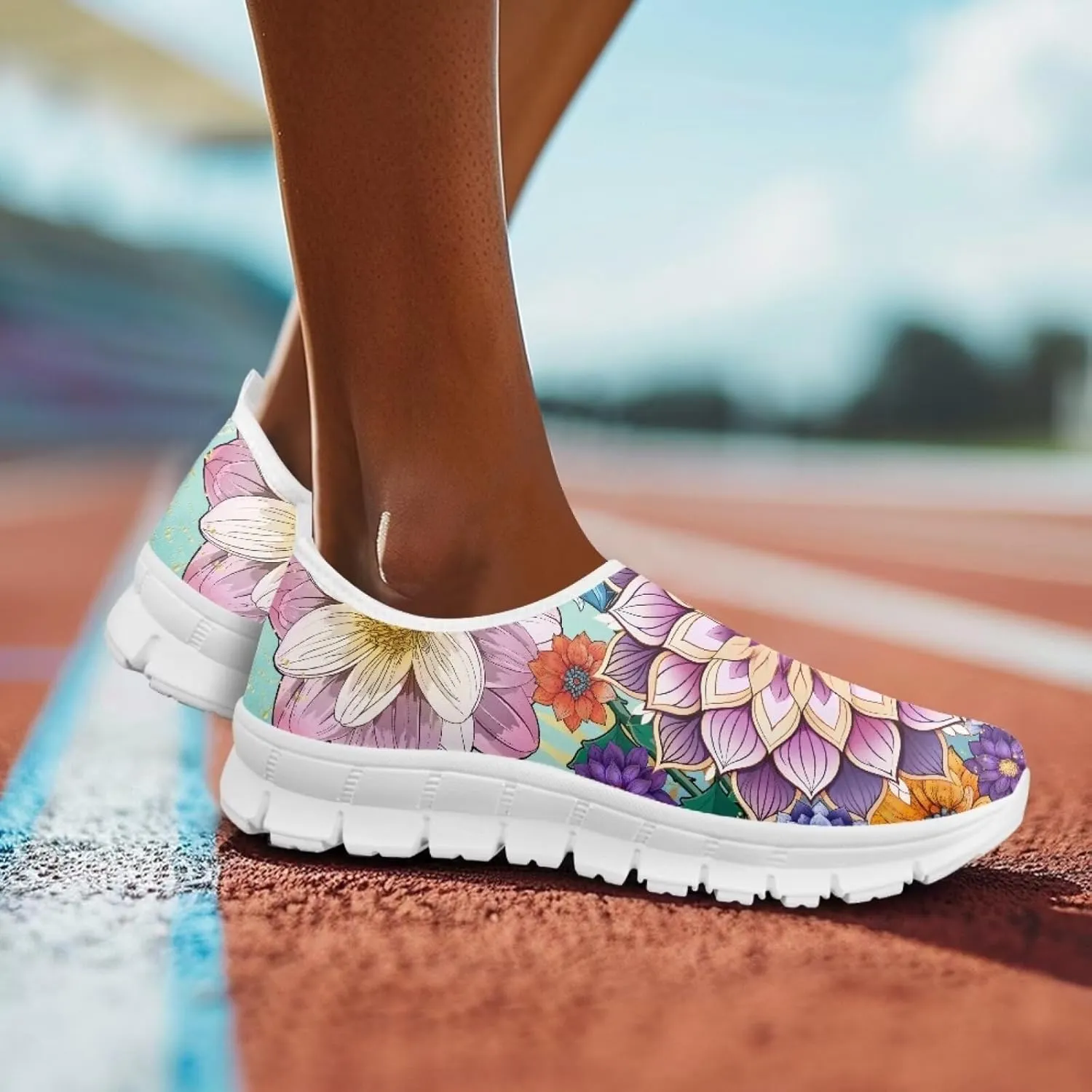 Women's Fashion Sneakers Lightweight Walking Casual Slip Ons Comfortable Flower Print Athletic Travel Shoes