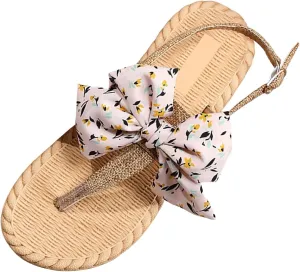 Womens Flat Flat Flip Sandals 2025 Casual Summer Wide Width Slides with Rope Sole Fashionable Indoor Outdoor Beaded Bow Summer Walking Shoes Slippers