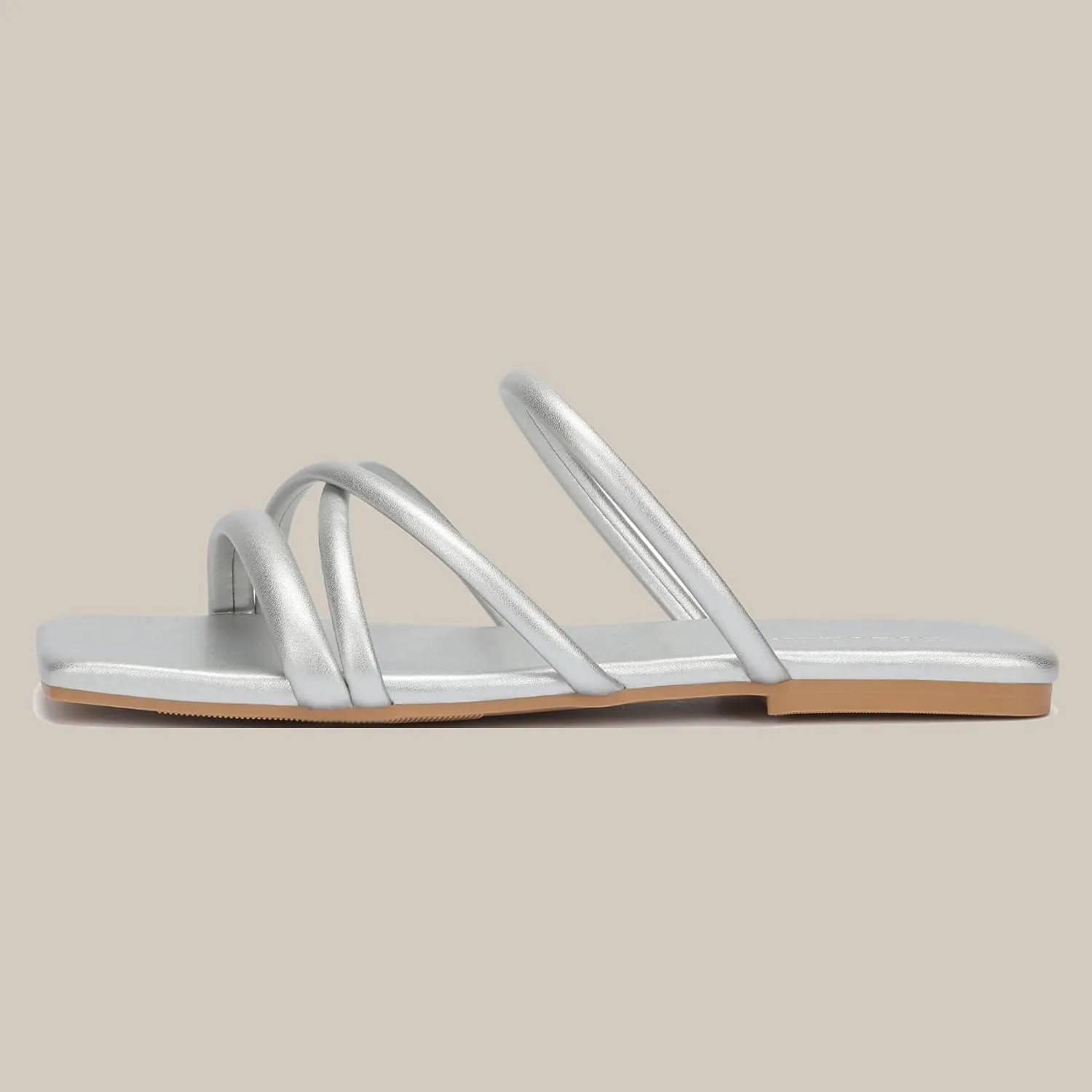 Women's Flat Sandals Strappy Square Open Toe Slide Sandals Dressy Comfortable Wide Feet Friendly