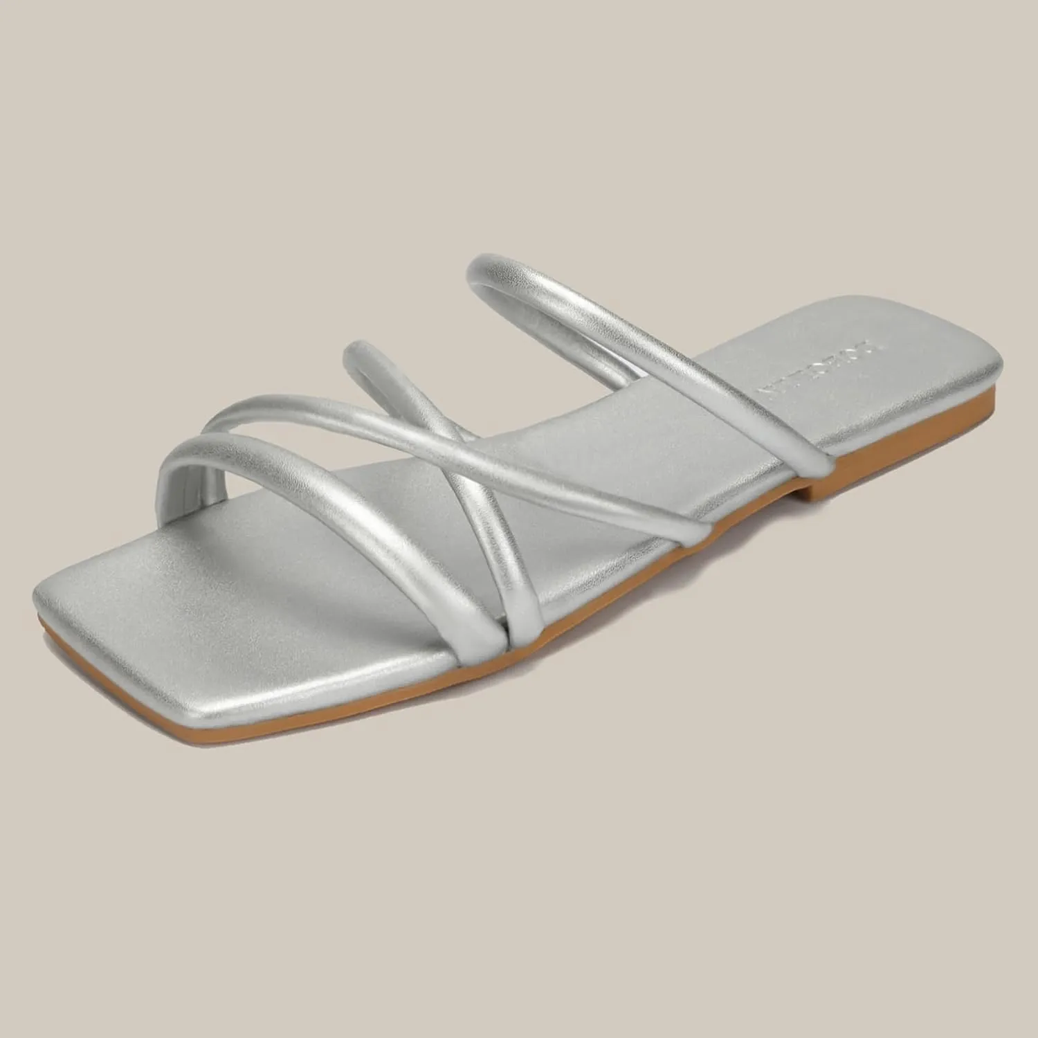 Women's Flat Sandals Strappy Square Open Toe Slide Sandals Dressy Comfortable Wide Feet Friendly