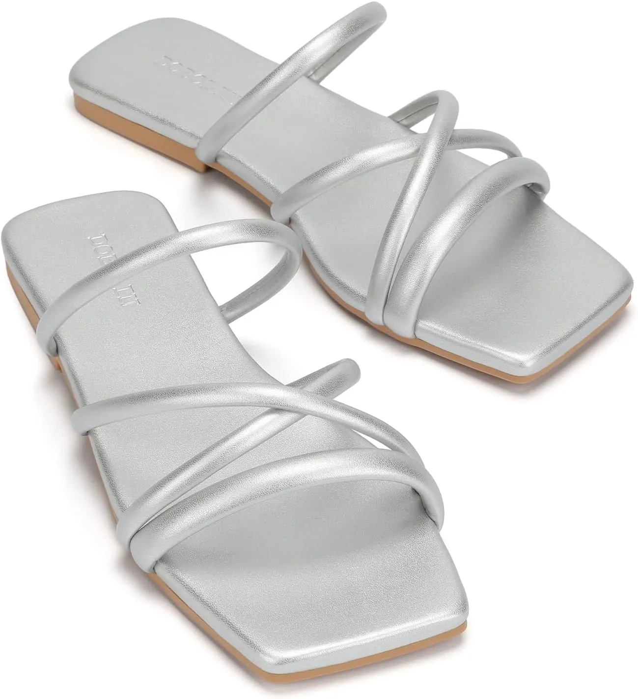 Women's Flat Sandals Strappy Square Open Toe Slide Sandals Dressy Comfortable Wide Feet Friendly