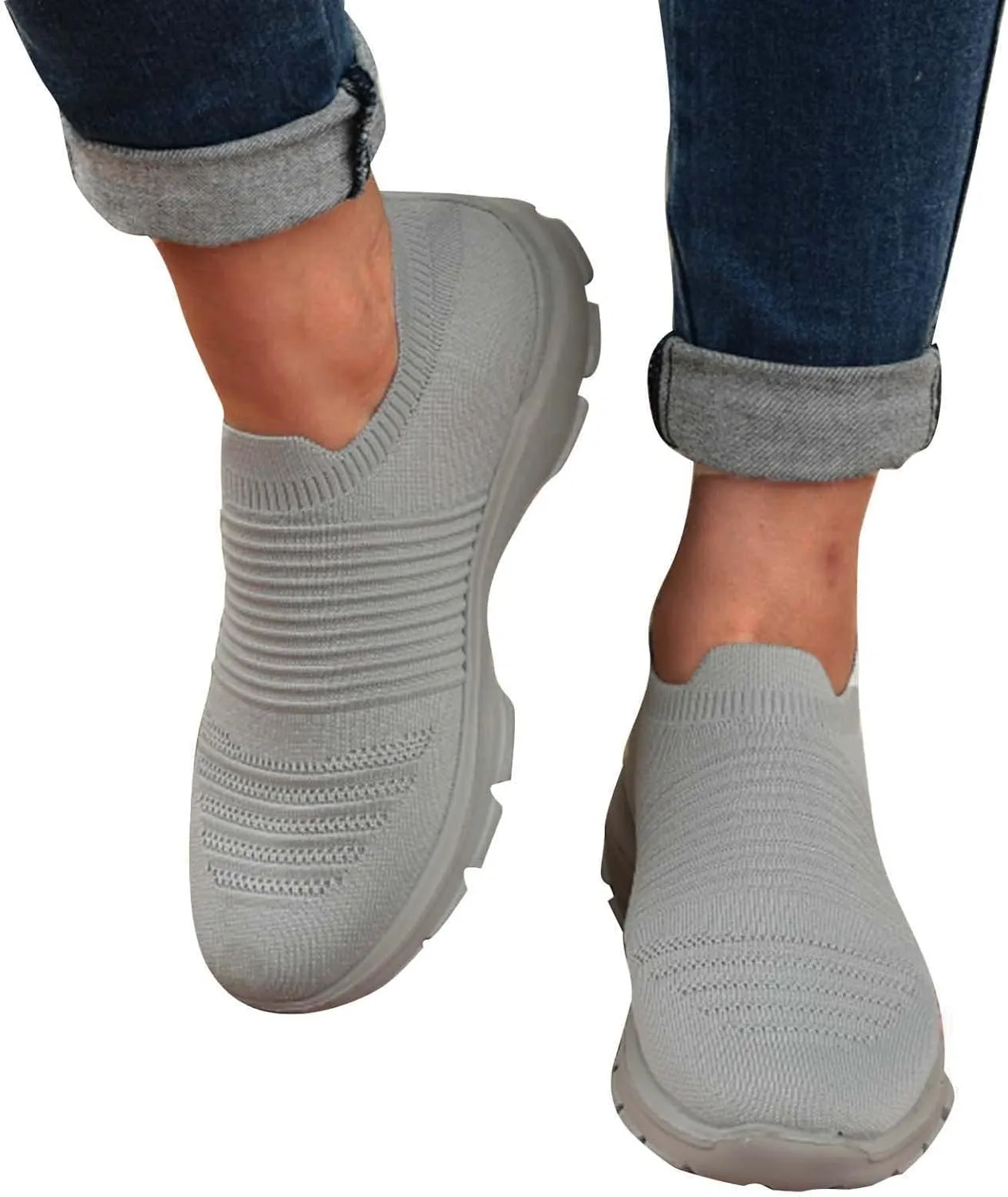 Womens Flat Slip On Sneakers Casual Walking Shoes Lightweight Canvas Comfortable Elastic Non Slip Loafers