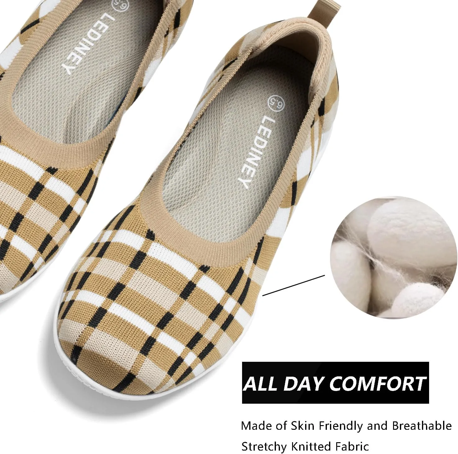 Women's Flats Slip On Go Walk Shoes for Women Comfortable Walking Sneakers Knit Low Wedge Dressy Ballet Shoes Zapatos para Mujer