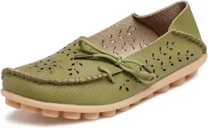 Women's Floral Leather Slipper Loafers Flat Shoes Slip-Ons