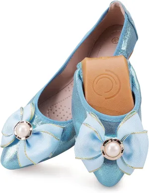 Womens Foldable Ballet Flats Bling Rhinestone Pointed Toe Comfort Slip On Walk Work Loafers Bridal Dress Shoes