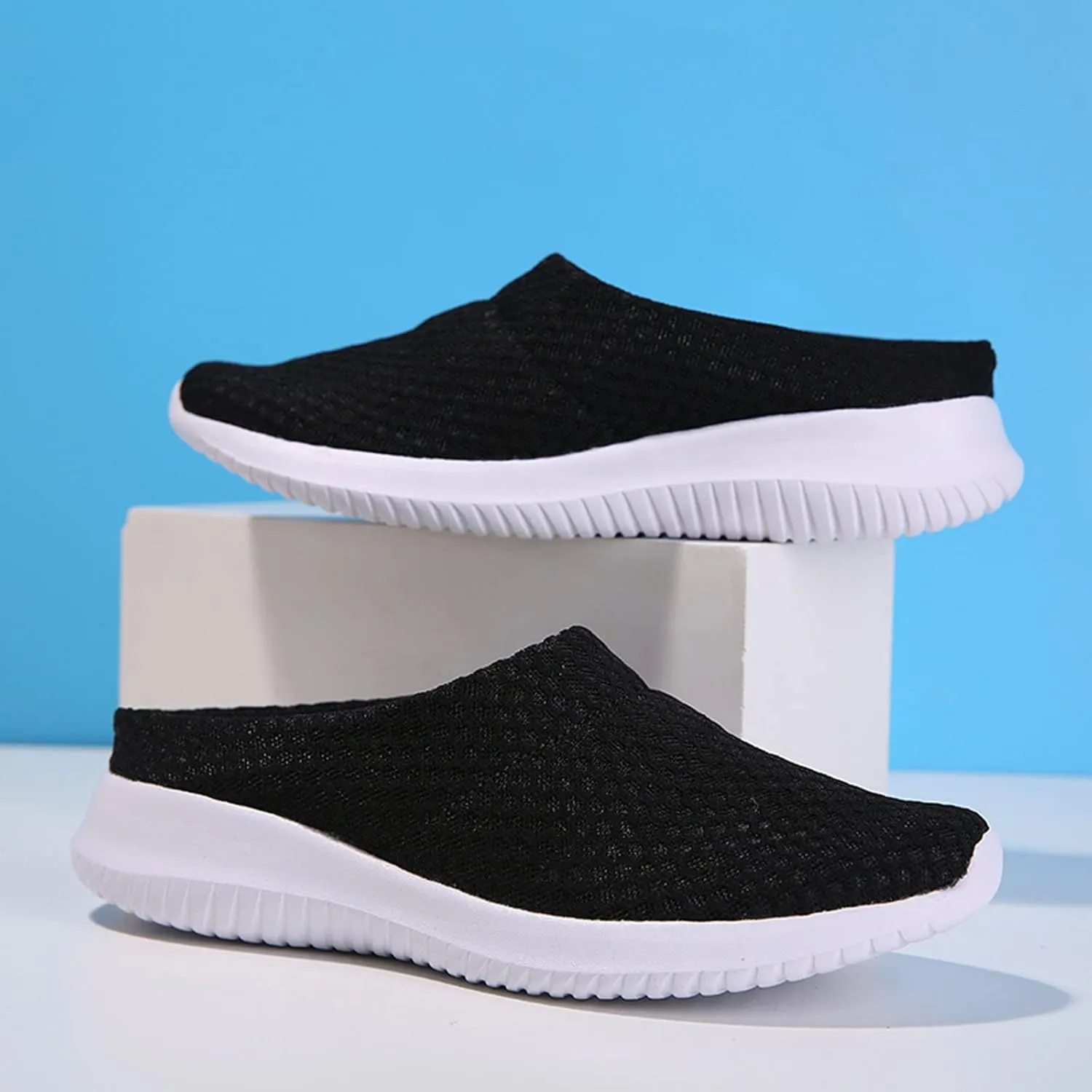 Women's Garden Clogs Shoes Backless Walking Sneakers Mesh Slippers Mules Shoes Casual Slip on Shoes for Women
