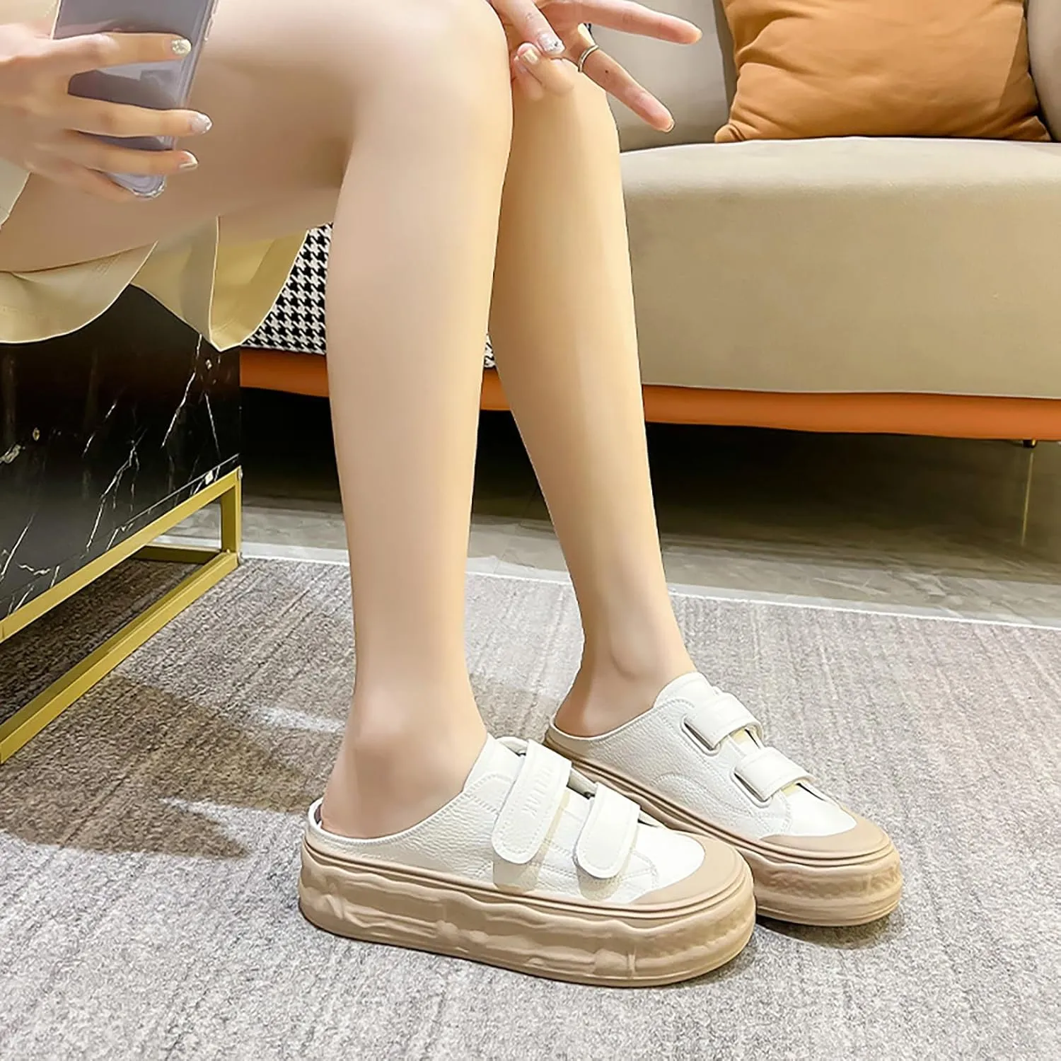 Women's Genuine Leather Wide Toe Platform Clogs Mules with Adjustable Hook and Loop Casual Slip On Chunky Heel Backless Sneakers Summer Outdoor Open Back Closed-Toe Sport Sandals