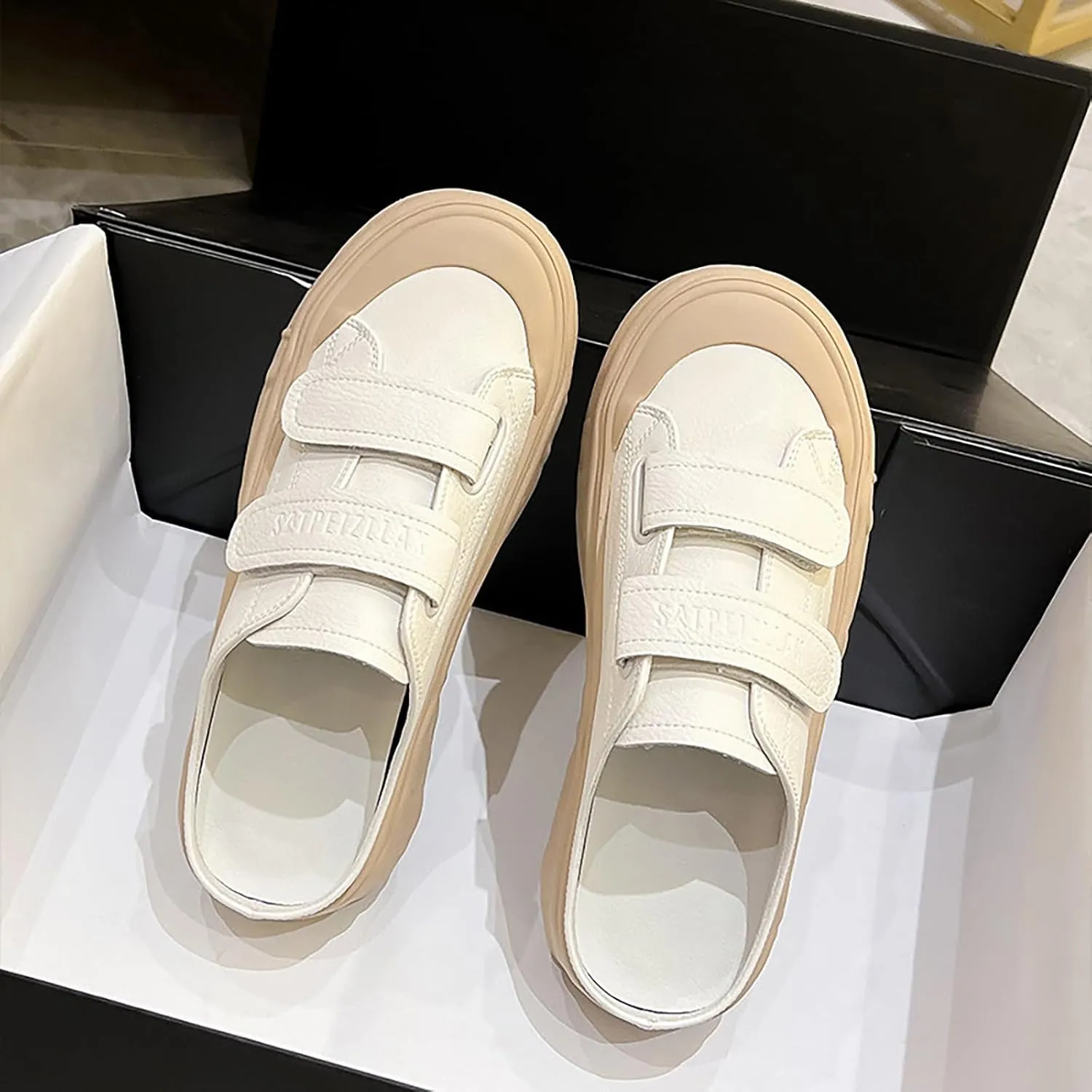 Women's Genuine Leather Wide Toe Platform Clogs Mules with Adjustable Hook and Loop Casual Slip On Chunky Heel Backless Sneakers Summer Outdoor Open Back Closed-Toe Sport Sandals