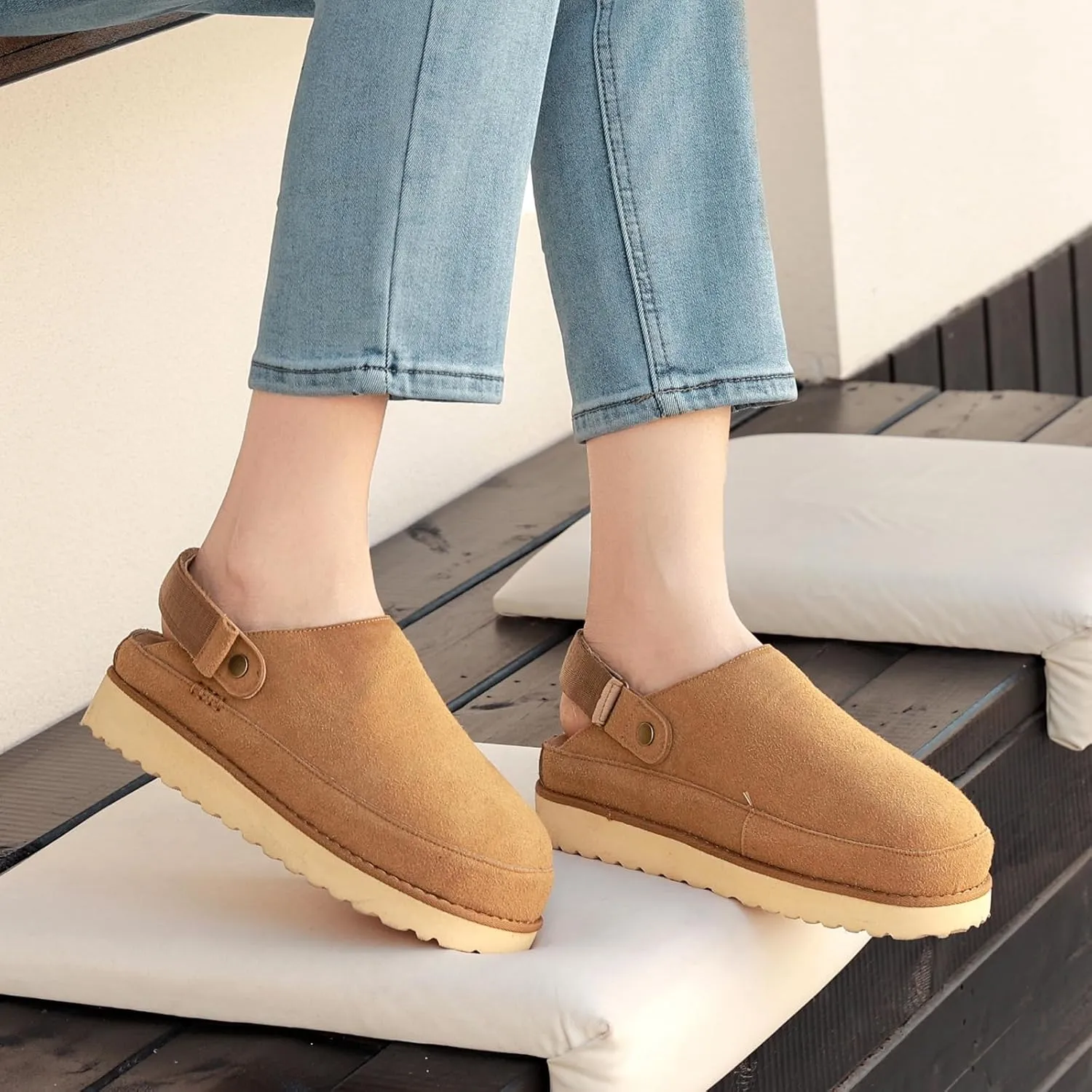 Women’s Genuine Suede Clogs – Platform Mules with Memory Foam, Adjustable Slip-On Sandals, Lightweight Orthopedic Arch Support Sandals, Indoor/Outdoor Slides Footwear