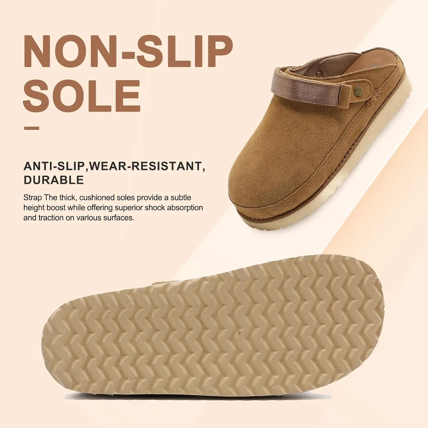Women’s Genuine Suede Clogs – Platform Mules with Memory Foam, Adjustable Slip-On Sandals, Lightweight Orthopedic Arch Support Sandals, Indoor/Outdoor Slides Footwear