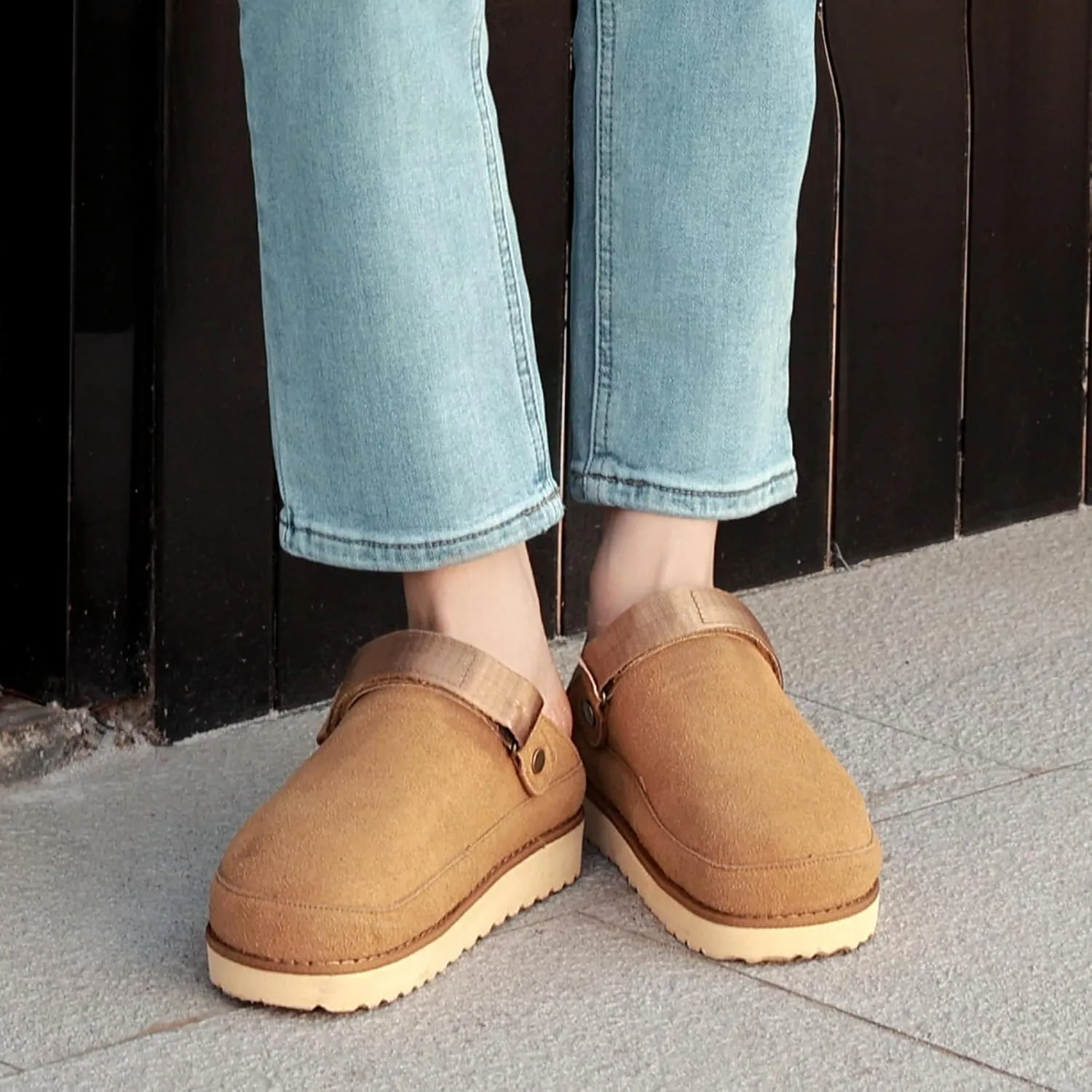 Women’s Genuine Suede Clogs – Platform Mules with Memory Foam, Adjustable Slip-On Sandals, Lightweight Orthopedic Arch Support Sandals, Indoor/Outdoor Slides Footwear