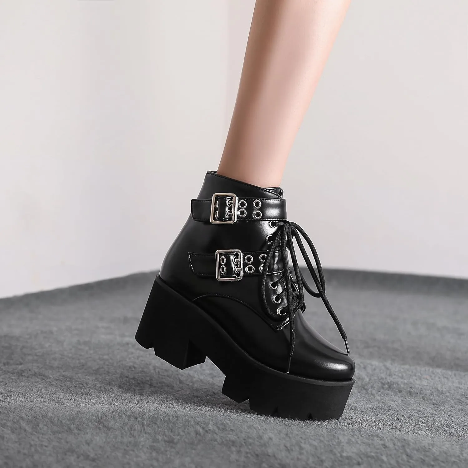 Women's Goth Platform Boots, Cosplay Gothic Combat Boots, Punk Chunky Block Ankle Booties Shoes