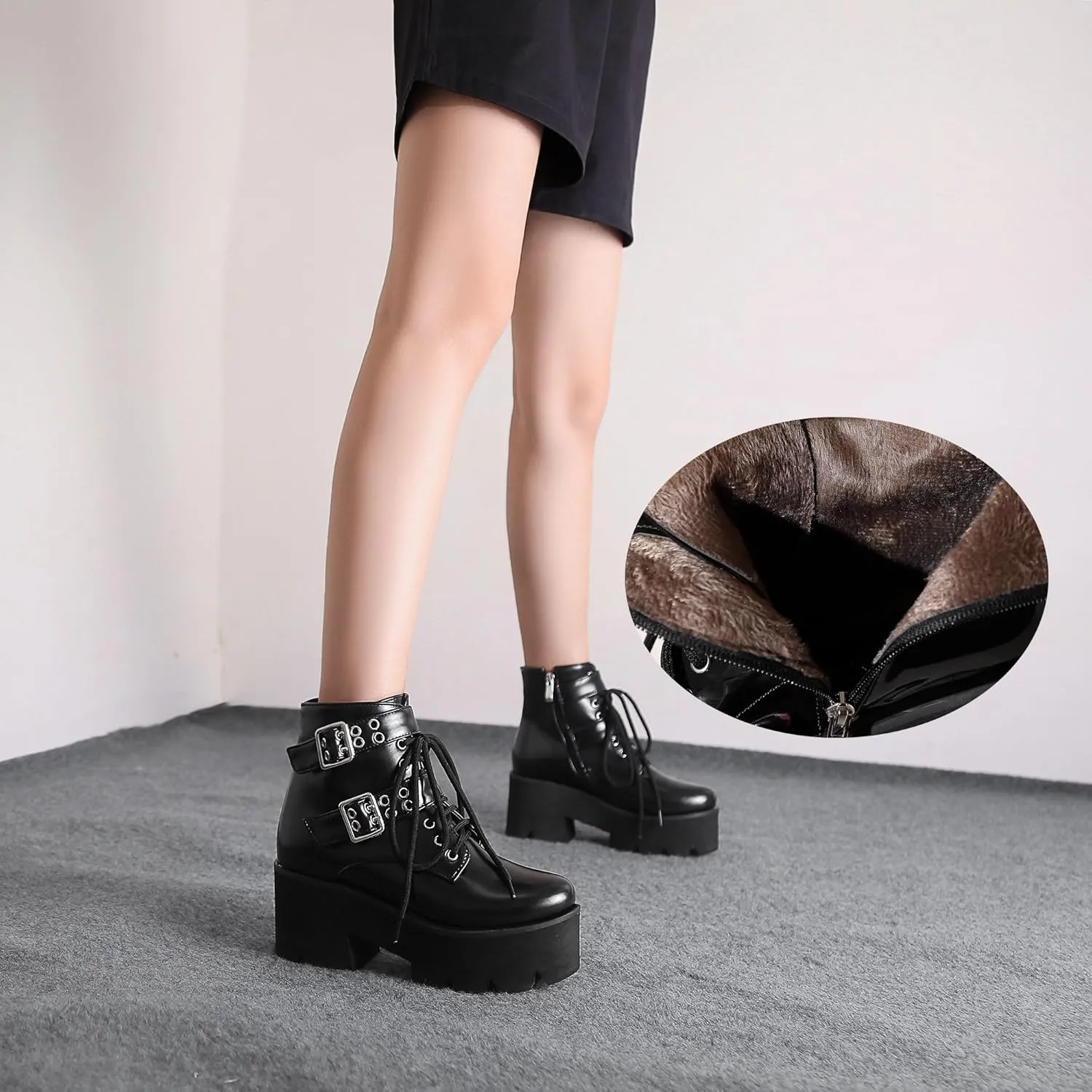 Women's Goth Platform Boots, Cosplay Gothic Combat Boots, Punk Chunky Block Ankle Booties Shoes