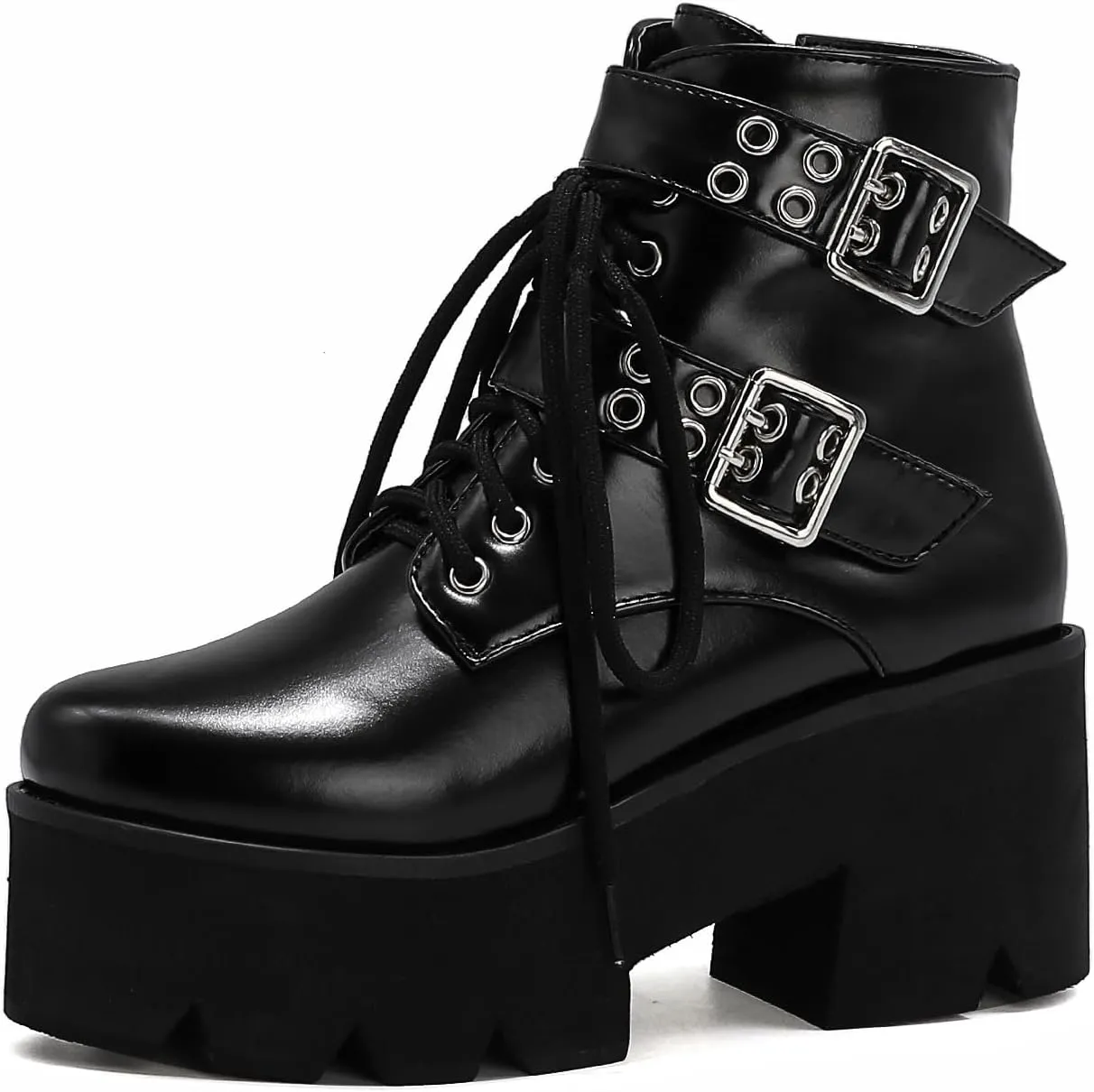 Women's Goth Platform Boots, Cosplay Gothic Combat Boots, Punk Chunky Block Ankle Booties Shoes