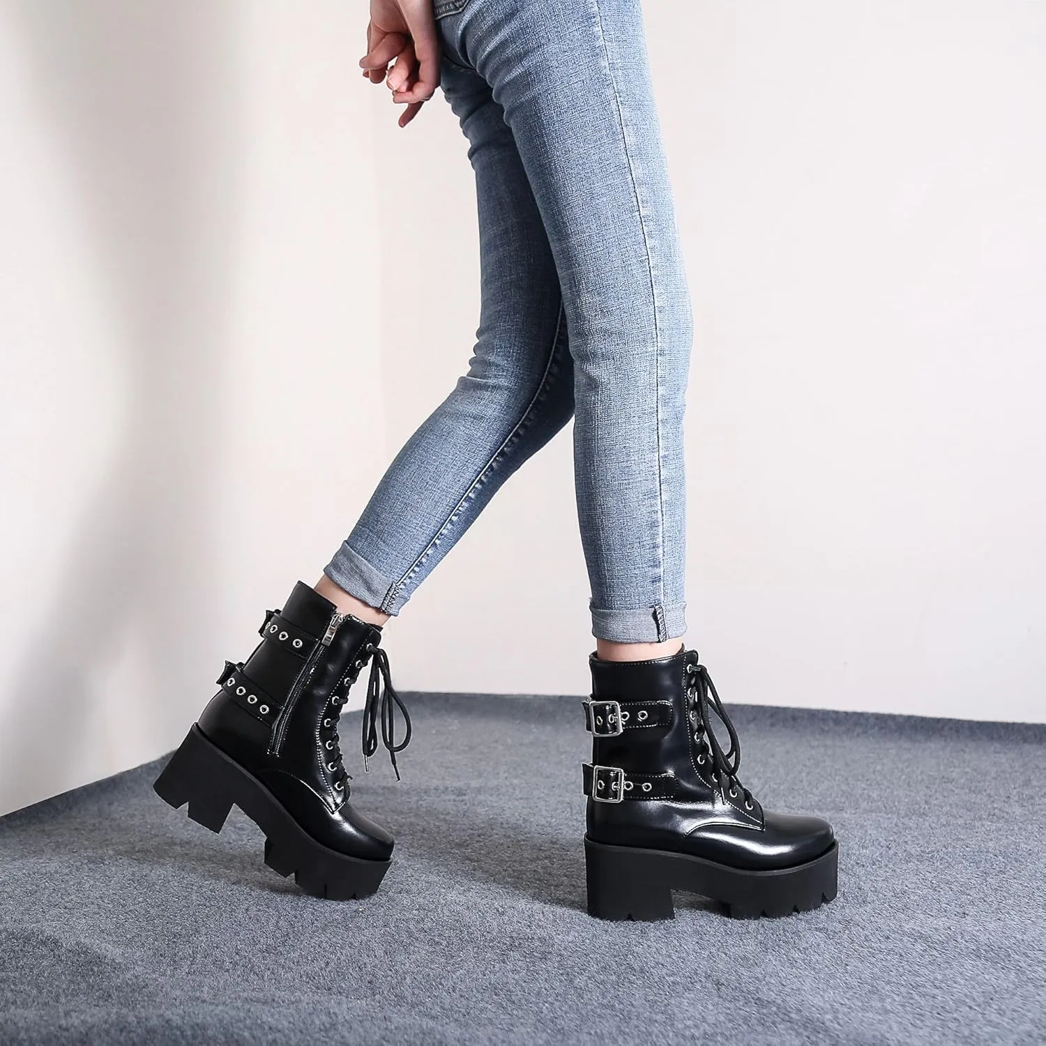 Women's Goth Platform Boots, Cosplay Gothic Combat Boots, Punk Chunky Block Ankle Booties Shoes