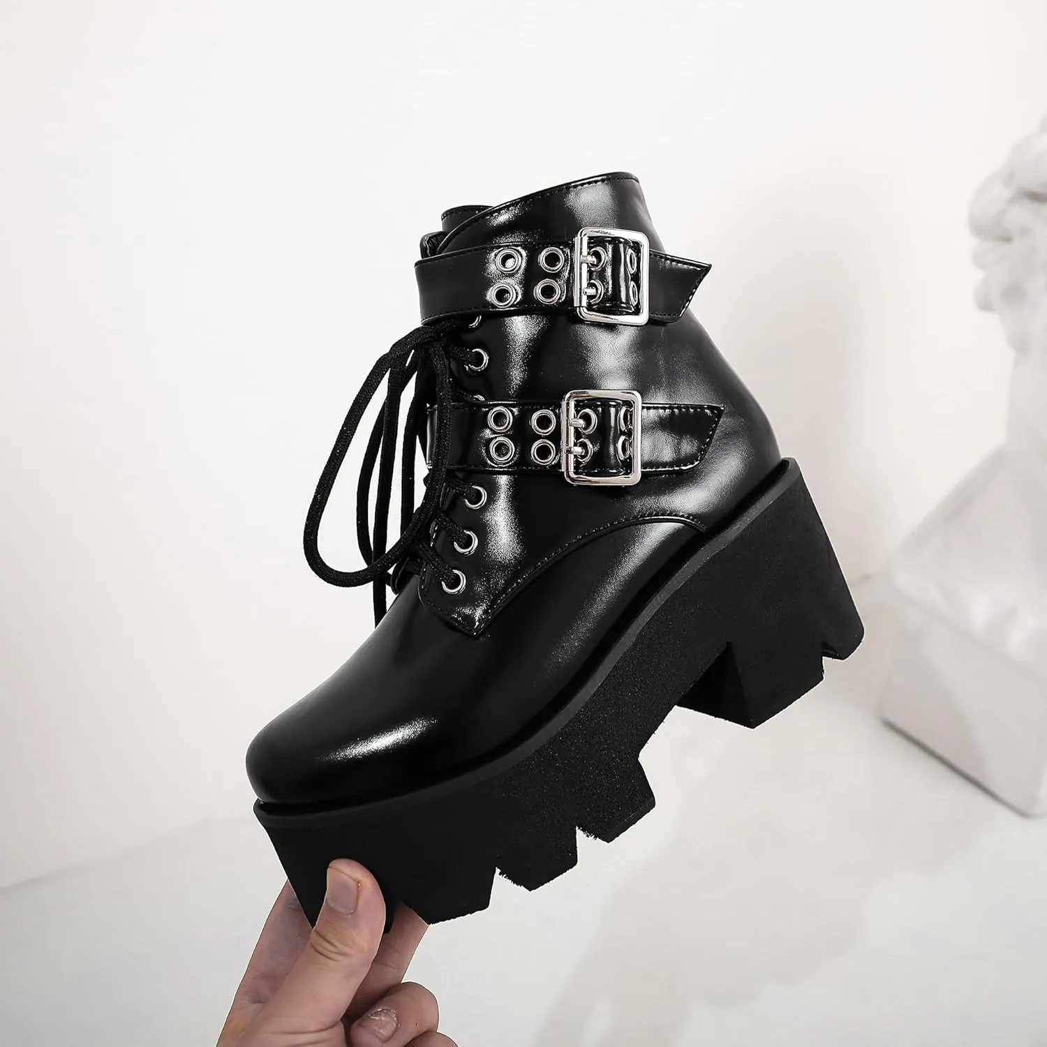 Women's Goth Platform Boots, Cosplay Gothic Combat Boots, Punk Chunky Block Ankle Booties Shoes