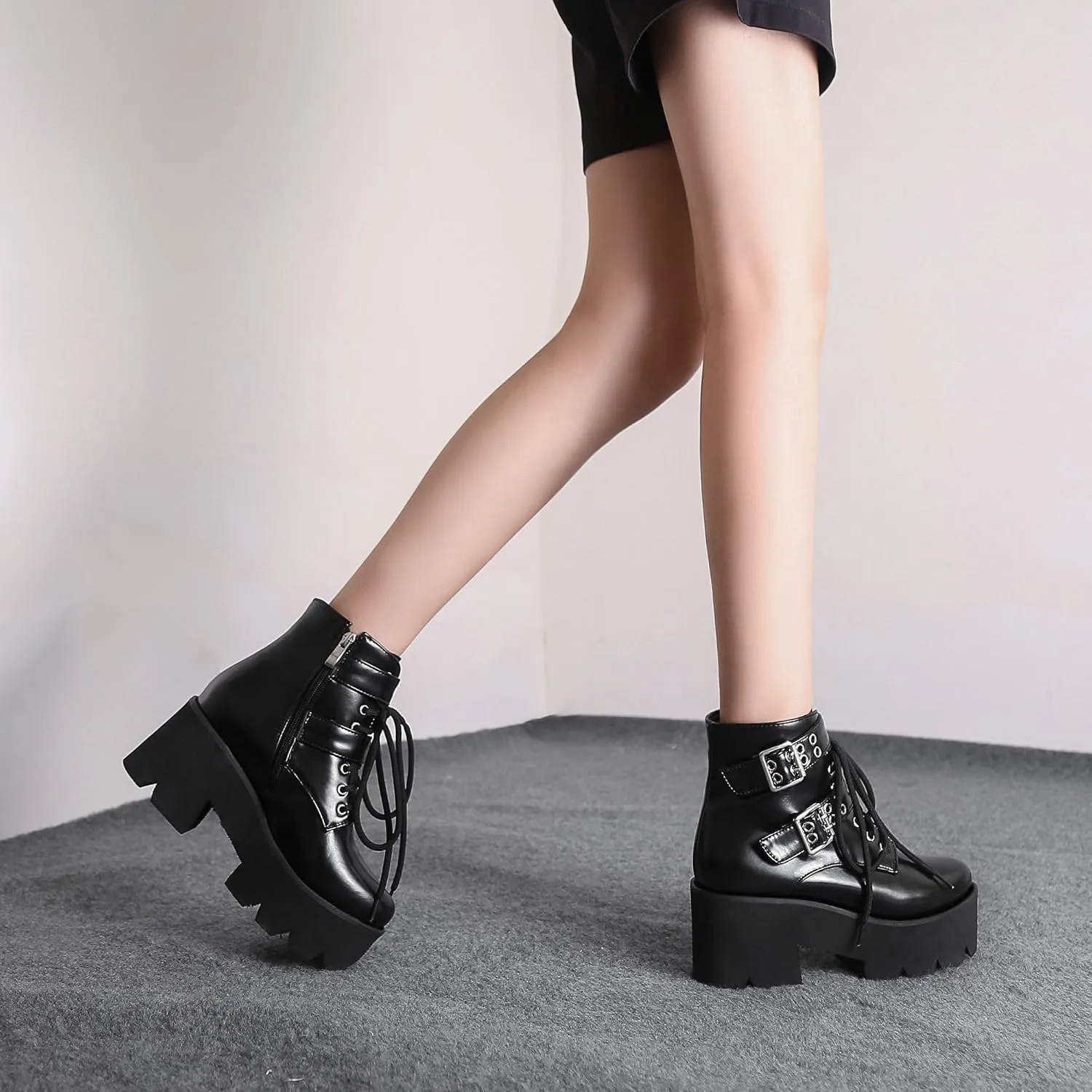 Women's Goth Platform Boots, Cosplay Gothic Combat Boots, Punk Chunky Block Ankle Booties Shoes