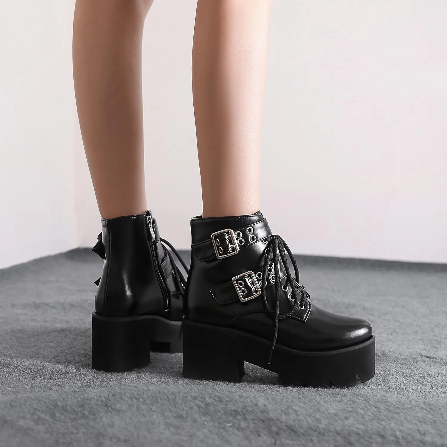 Women's Goth Platform Boots, Cosplay Gothic Combat Boots, Punk Chunky Block Ankle Booties Shoes