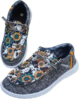 Women's Hay Dudes Canvas Lace-Up Low Top Slip-On Loafers – Lightweight Casual Walking Shoes, Comfortable Flat Sneakers for Everyday, Breathable with Orthopedic Arch Support