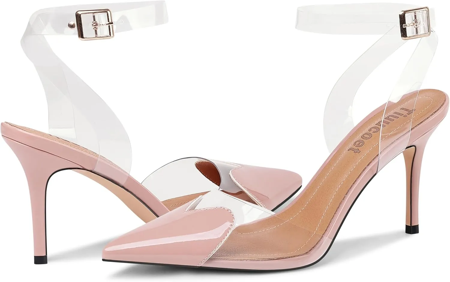 Women's Heart Heels Shoes Slingback Pointed Toe Wedding Mules Clear High Heel Sandals