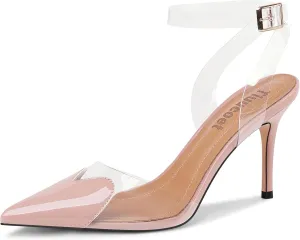 Women's Heart Heels Shoes Slingback Pointed Toe Wedding Mules Clear High Heel Sandals