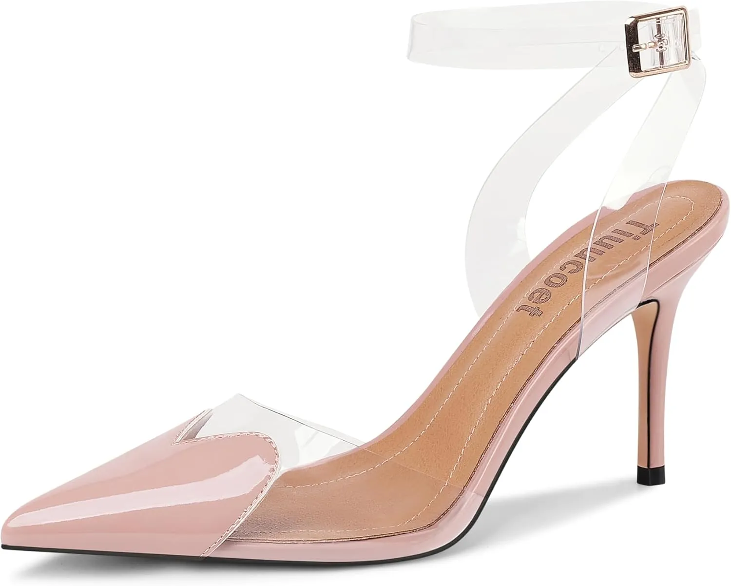 Women's Heart Heels Shoes Slingback Pointed Toe Wedding Mules Clear High Heel Sandals