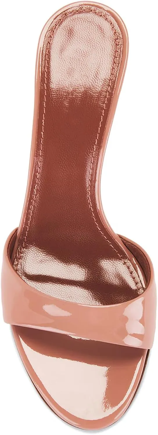 Womens Heeled Mules Round Peep Toe Stiletto High Heels Slip on Backless Summer Mules