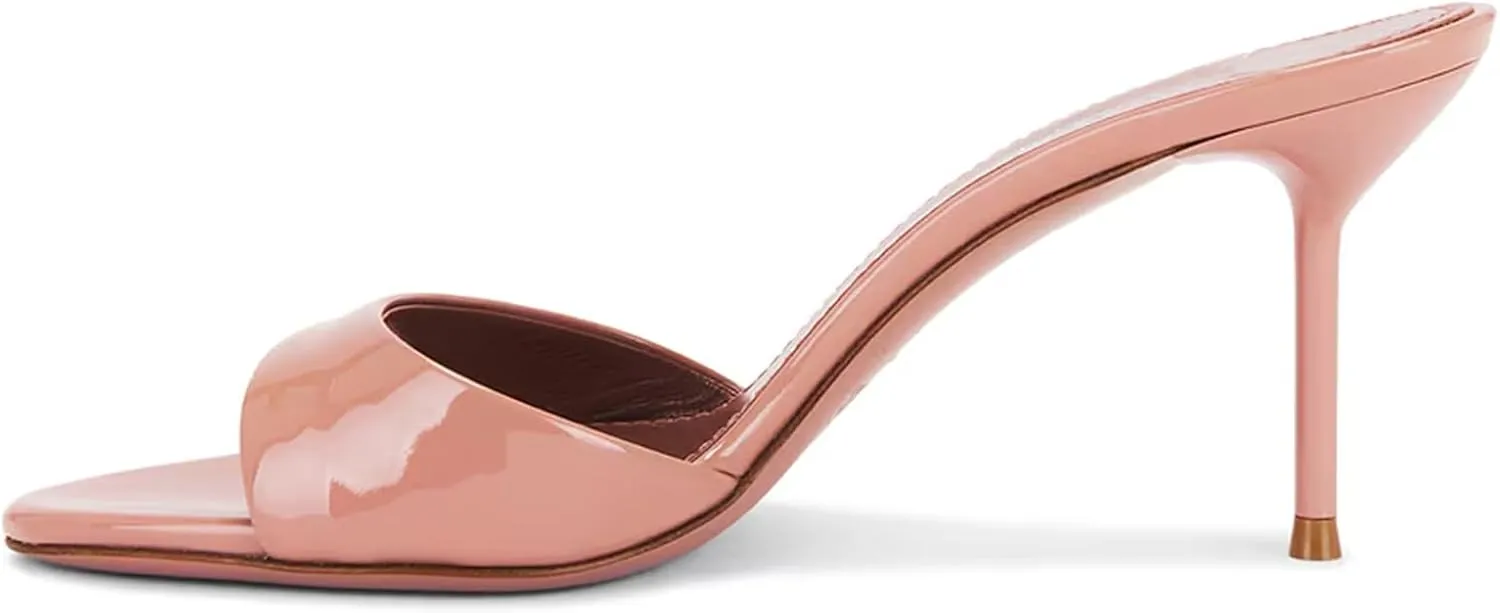 Womens Heeled Mules Round Peep Toe Stiletto High Heels Slip on Backless Summer Mules