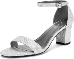 Women's Heeled Sandals Open Toe Ankle Strap 2.5-Inch Chunky Heels Dress Shoes Wide Feet Friendly
