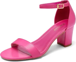 Women's Heeled Sandals Open Toe Ankle Strap 2.5-Inch Chunky Heels Dress Shoes Wide Feet Friendly