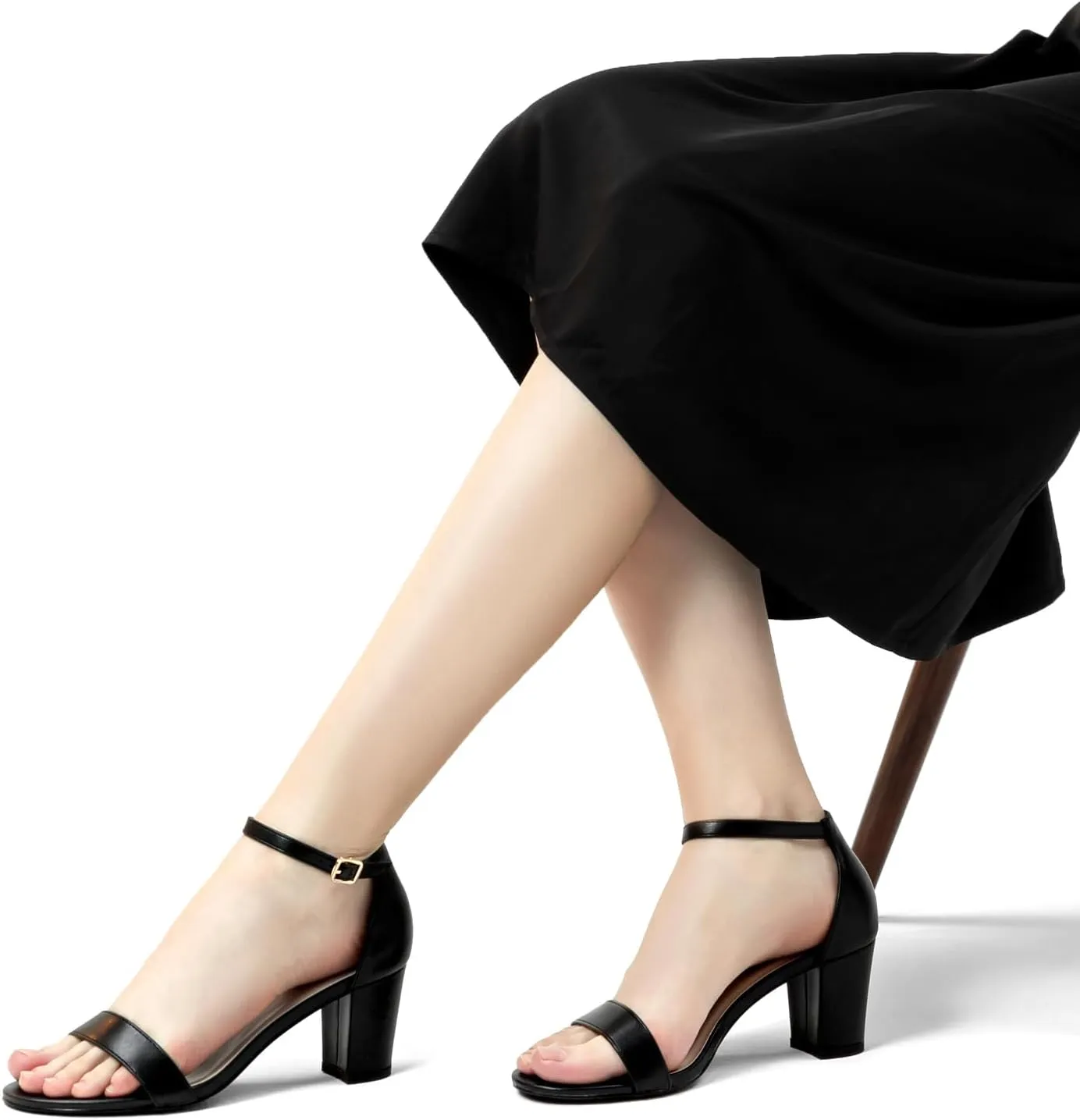 Women's Heeled Sandals Open Toe Ankle Strap 2.5-Inch Chunky Heels Dress Shoes Wide Feet Friendly