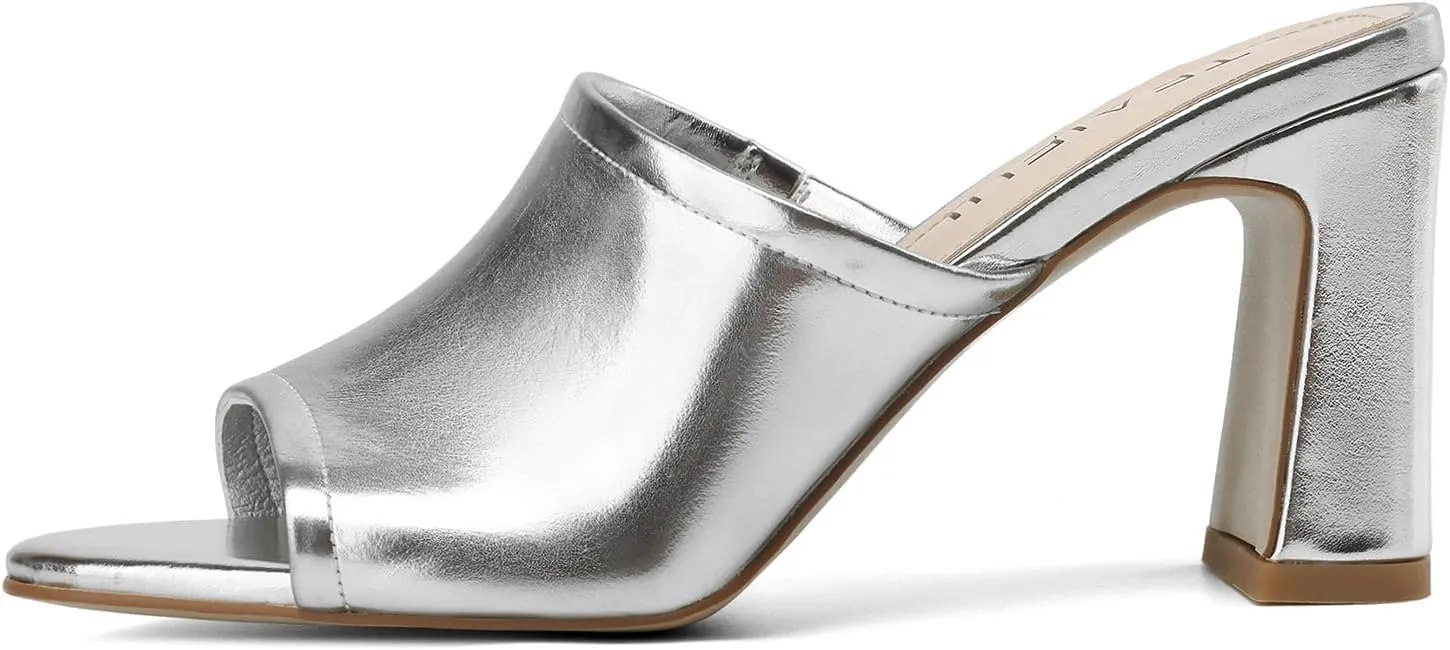 Women's High Block Heeled Mule Sandals Sexy Open Toe Heels Slip on Mules Comfortable Casual Dress Pumps Shoes for Dating Daily