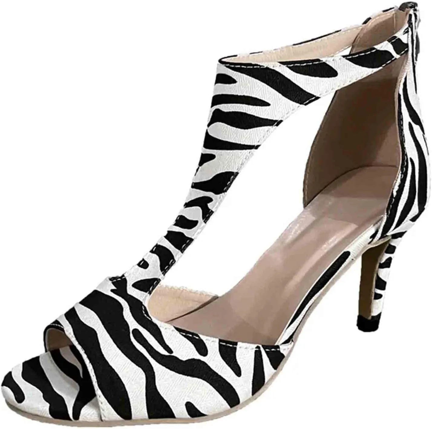 Womens High Heels Dress Open Toe Zip Closure Sandals Casual Fish Mouth Sandal Summer Shoes