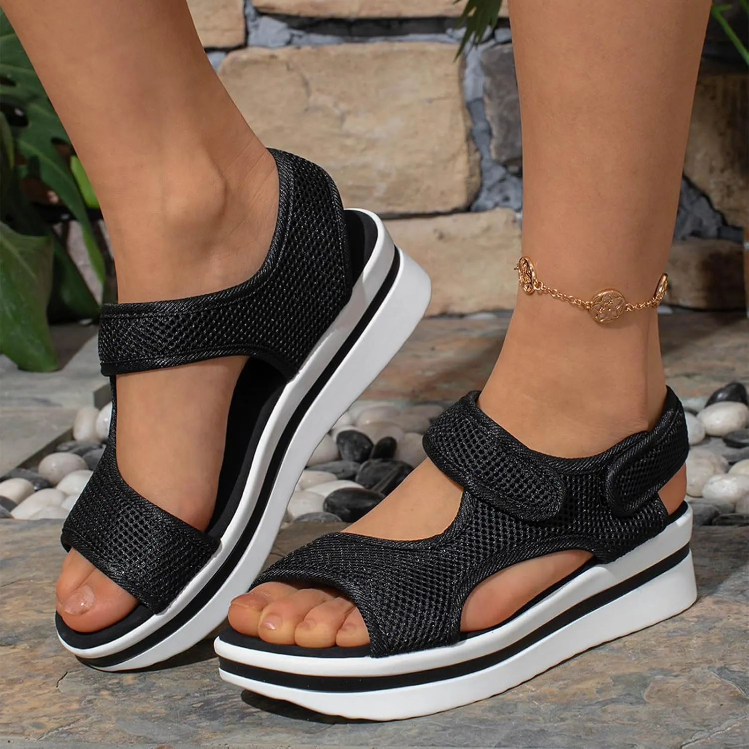 Womens Hiking Sandals Mesh Open Toe Sport Walking Sandal Comfortable Summer Shoes for Beach Vacation Casual Camping