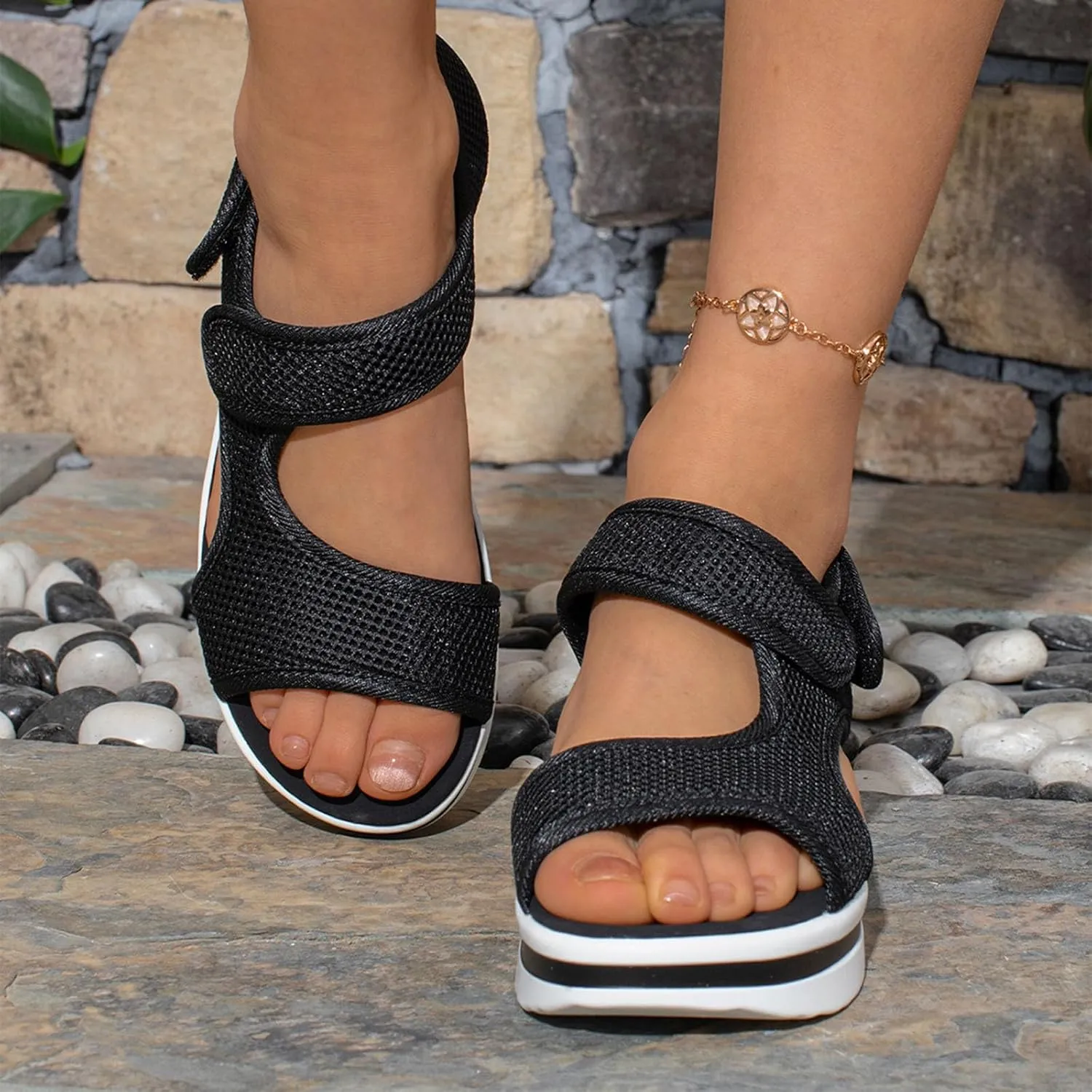 Womens Hiking Sandals Mesh Open Toe Sport Walking Sandal Comfortable Summer Shoes for Beach Vacation Casual Camping