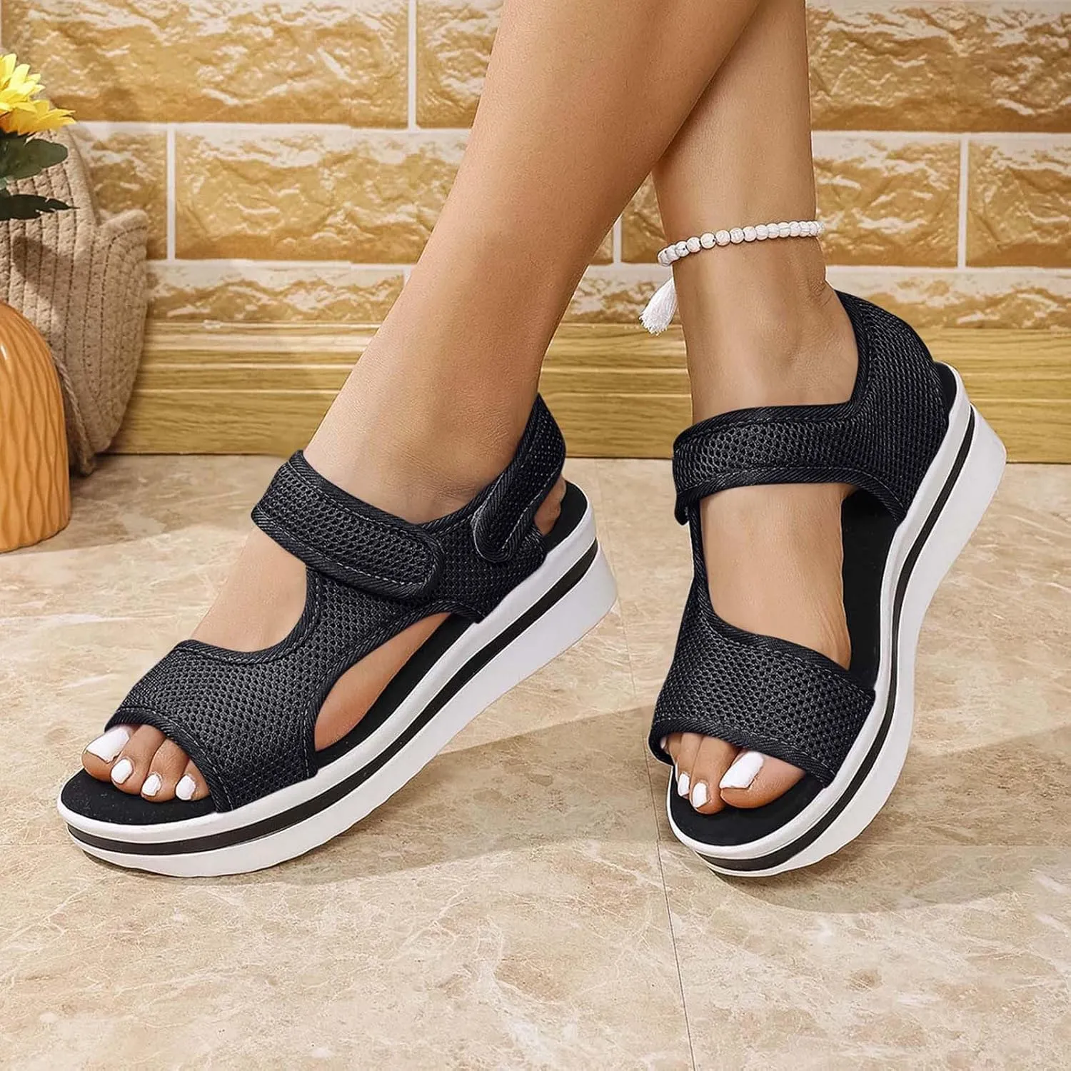 Womens Hiking Sandals Mesh Open Toe Sport Walking Sandal Comfortable Summer Shoes for Beach Vacation Casual Camping